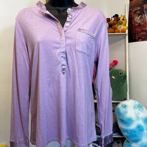 J. Jill Purple Silk Trimmed Henley Long Sleeve Top Petite Size Medium